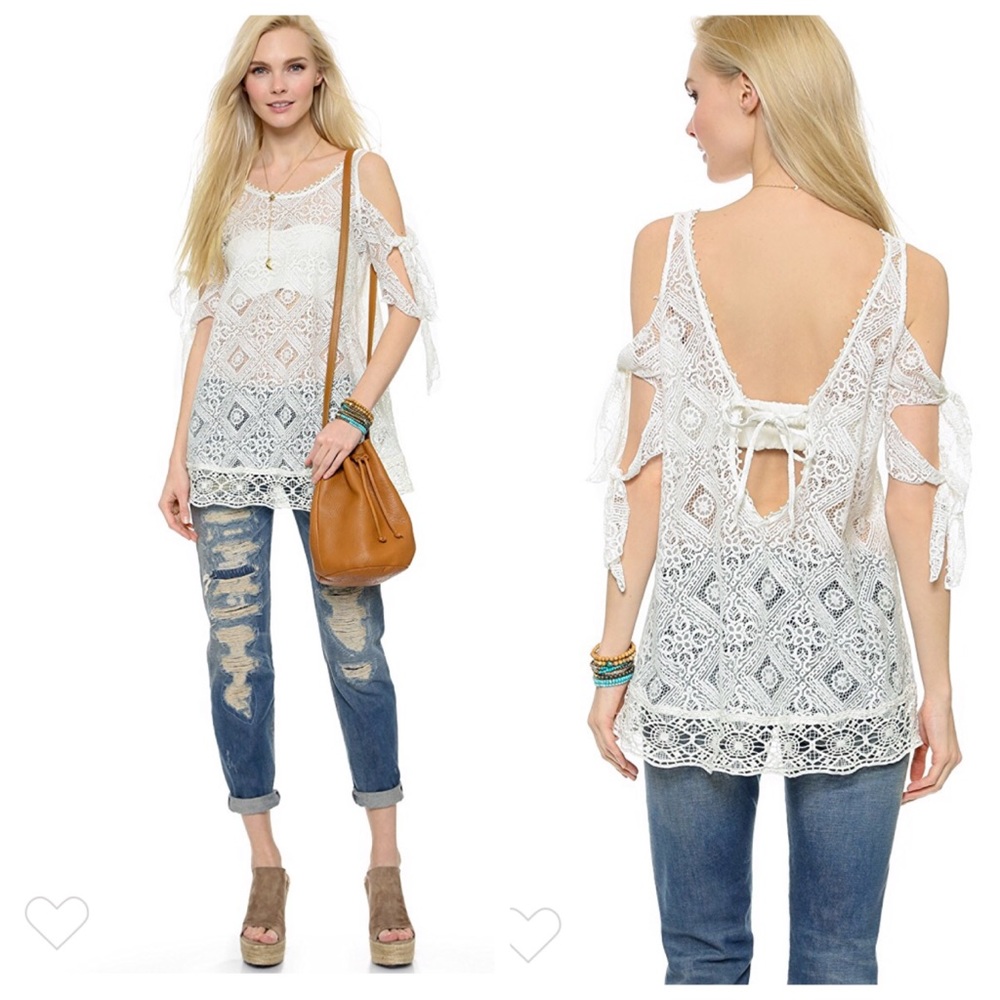 Free people Geo Sands lace cold shoulder top tunic